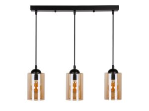 Miniaturka 4 - Trzypunktowa lampa wisząca Lineso z trzema brązowymi cylindrycznymi szklanymi kloszami na białym tle