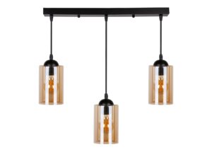 Miniaturka 2 - Lampa wisząca Lineso trzypunktowa z niżej zawieszonym środkowym brązowym kloszem