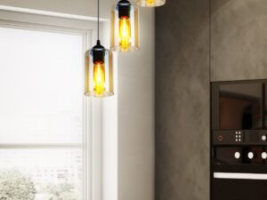Miniaturka 2 - Trzypunktowa lampa Lineso z brązowym szkłem, drugie ujęcie we wnętrzu