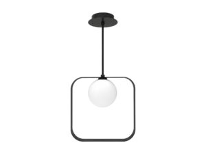 Miniaturka 3 - Czarna lampa wisząca Linetela z kwadratową metalową ramą i białym kloszem