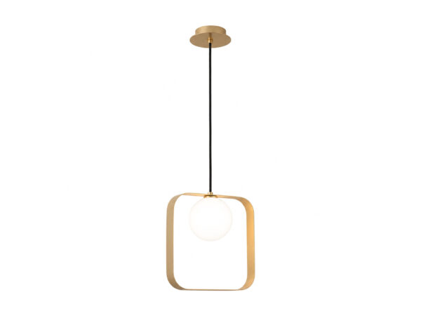 Lampa wisząca Linetela złota z kwadratową ramą na białym tle