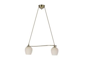 Miniaturka 4 - Lampa wisząca Linivio patynowana z dwoma kremowymi szklanymi kloszami