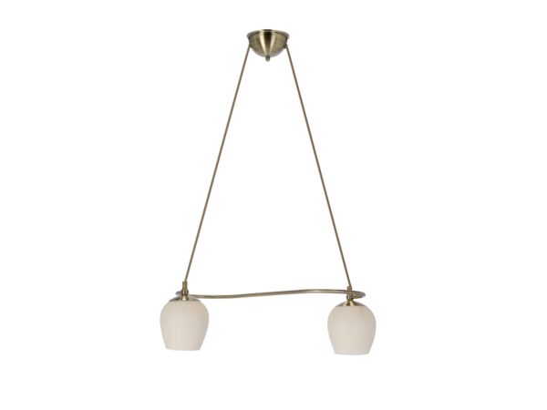 Lampa wisząca Linivio patynowana z dwoma kremowymi szklanymi kloszami