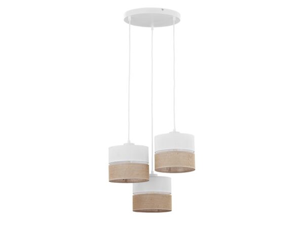 Lampa wisząca Linobianco 3-punktowa z biało-brązowymi abażurami na białym tle