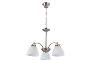 Miniaturka 3 - Lampa wisząca Lorimena trzy białe szklane klosze na konstrukcji z matowego niklu