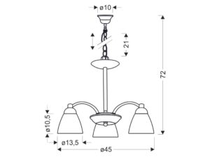 Miniaturka 2 - Schemat lampy Lorimena z trzema kloszami, średnica 45 cm i wysokość 72 cm