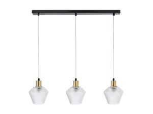 Miniaturka 2 - Lampa wisząca Lorisena czarna trzy przezroczyste geometryczne klosze i złote oprawki