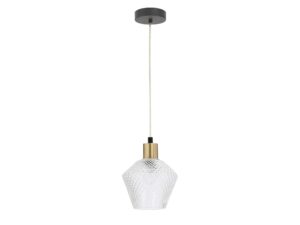Miniaturka 2 - Lampa wisząca Lorisena z jednym fakturowanym przezroczystym kloszem i złotą oprawką