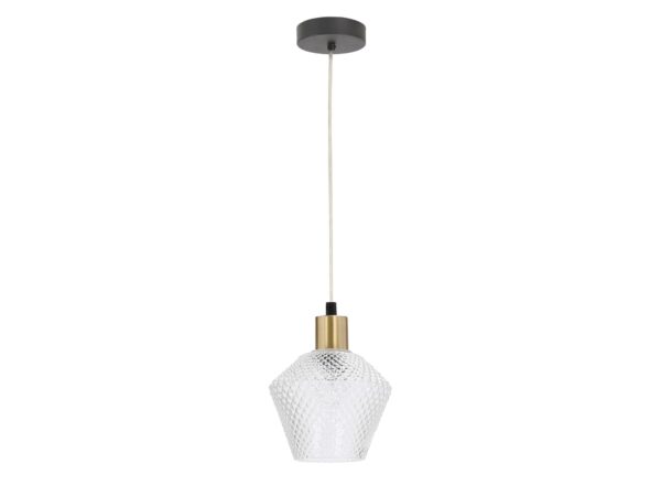 Lampa wisząca Lorisena z jednym fakturowanym przezroczystym kloszem i złotą oprawką