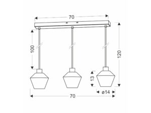 Miniaturka 1 - Lampa wisząca Lorisena schemat wymiarowy trzy klosze i wysokość 120 cm