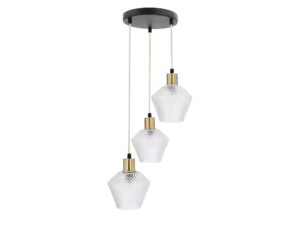 Miniaturka 2 - Lampa wisząca Lorisena z trzema fakturowanymi szklanymi kloszami na różnych wysokościach