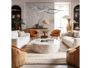 Miniaturka 7 - Lampa wisząca Lorotora chromowana w eleganckim salonie z sofami