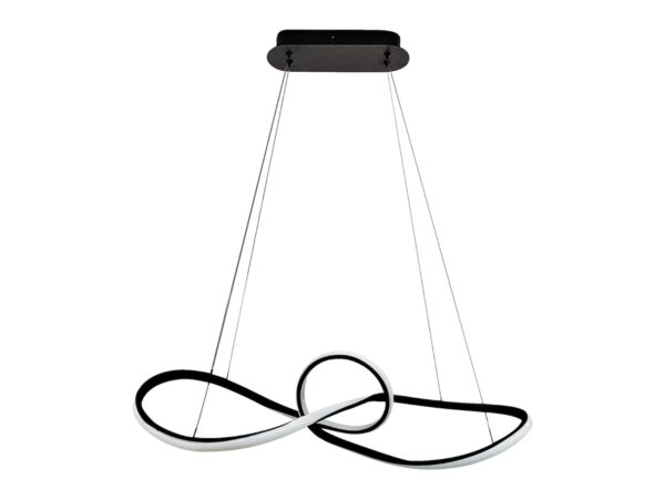 Lampa wisząca Lorotora czarna LED 42 W, pełna oprawa na białym tle