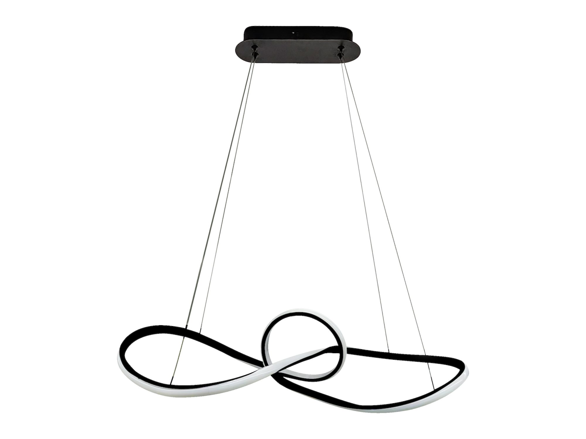 Lampa wisząca Lorotora czarna LED 42 W, pełna oprawa na białym tle