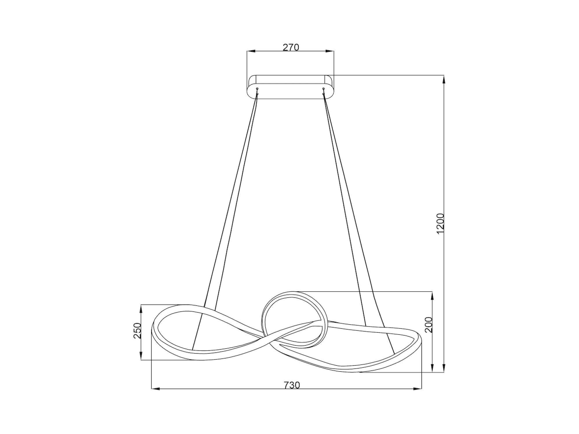 Lampa wisząca Lorotora LED 42 W, rysunek wymiarów szerokości 73 cm