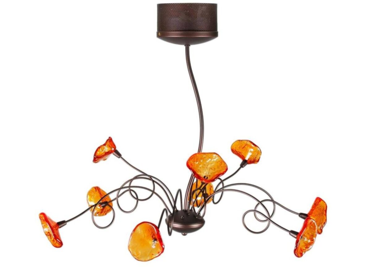 Lampa wisząca Lumalano 9-punktowa G4 pomarańczowo-brązowa