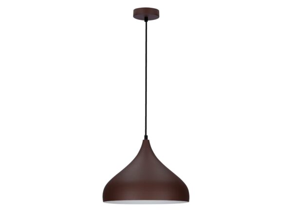 Brązowa lampa wisząca Lumarela z szerokim metalowym kloszem na czarnym przewodzie