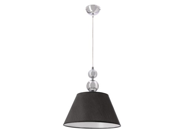 Lampa wisząca Lumesela z czarnym abażurem i chromowanymi kulami na zawieszeniu
