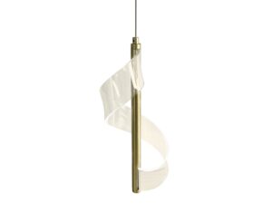 Miniaturka 1 - Zbliżenie złotego pionowego korpusu i spiralnego dyfuzora lampy Lumodio 10 W