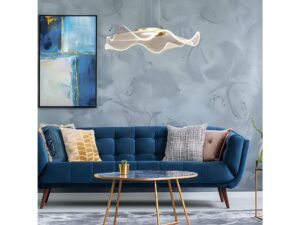 Miniaturka 3 - Szeroka lampa wisząca Lumodio LED 16 W w salonie z niebieską sofą