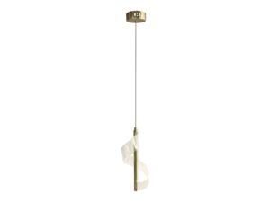 Miniaturka 5 - Złota wąska lampa wisząca Lumodio LED 10 W z falującym dyfuzorem na białym tle