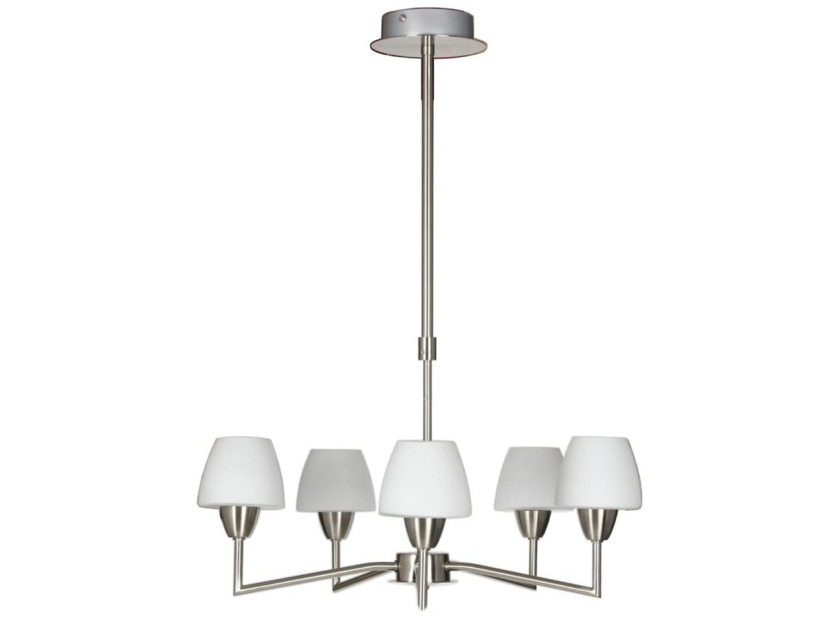 Lampa wisząca Lumolo 5-punktowa nikiel mat białe klosze