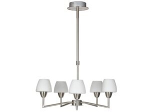Miniaturka 2 - Lampa wisząca Lumolo z pięcioma białymi szklanymi kloszami G9 w matowym niklu