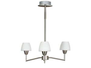 Miniaturka 2 - Lampa wisząca Lumolo z trzema białymi szklanymi kloszami i matowymi niklowymi ramionami
