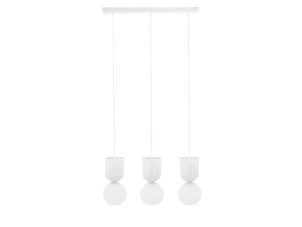 Lampa wisząca LUOTI 3L biała z trzema mlecznymi kloszami na białym tle