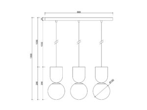 Miniaturka 4 - Lampa wisząca LUOTI 3L biała na rysunku technicznym