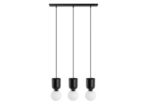 Miniaturka 1 - Lampa wisząca LUOTI 3L czarna z trzema mlecznymi kloszami na białym tle