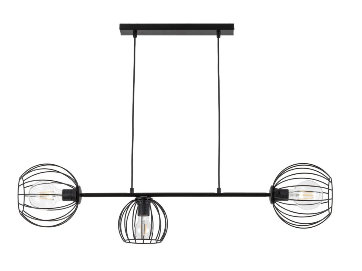 Lampa wisząca Madam 3-punktowa czarna z drucianymi kloszami