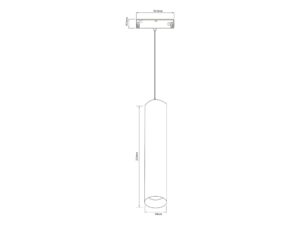 Miniaturka 5 - Rysunek wymiarowy czarnej lampy wiszącej magnetycznej LED 7 W