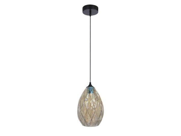 Lampa wisząca Malamina z kroplowym szklanym kloszem i złotym ornamentem