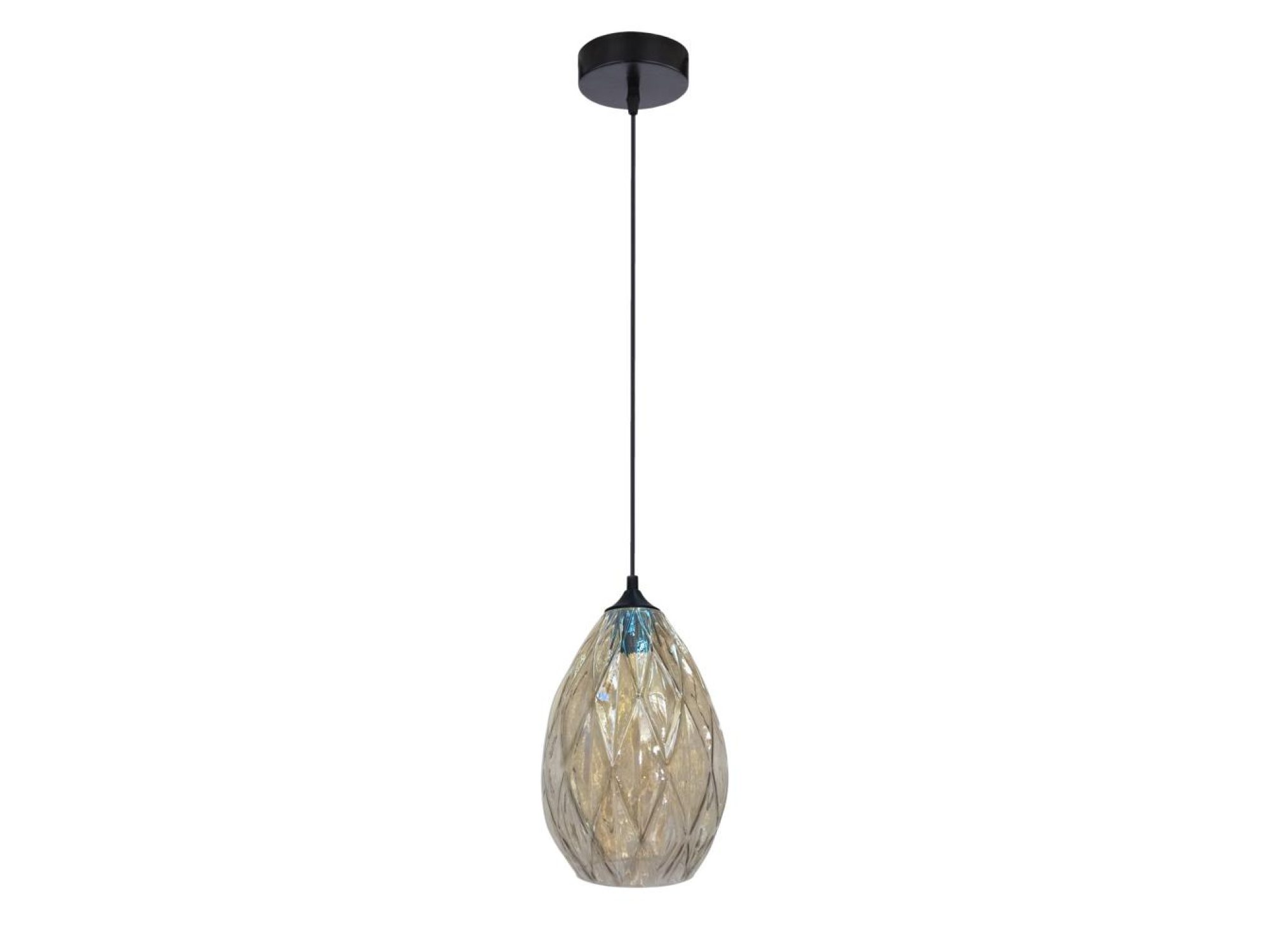 Lampa wisząca Malamina z kroplowym szklanym kloszem i złotym ornamentem