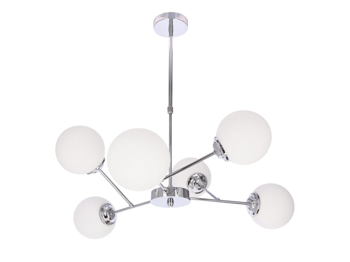 Lampa wisząca Malemia chromowana 6-punktowa białe kule 64 cm