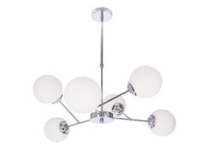 Miniaturka 3 - Lampa wisząca Malemia chromowana z sześcioma białymi kulistymi szklanymi kloszami