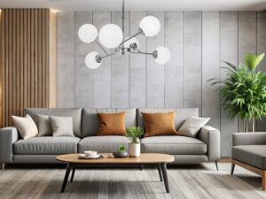 Miniaturka 1 - Sześciopunktowa lampa wisząca Malemia nad stolikiem w jasnym salonie