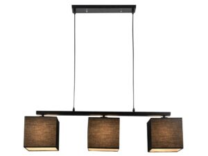 Miniaturka 1 - Czarna lampa wisząca Maradio z trzema brązowymi abażurami tkaninowymi