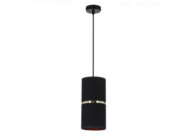 Lampa wisząca Marimio czarna ze złotym paskiem na walcowym abażurze
