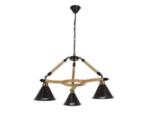 Miniaturka 2 - Lampa wisząca Marodona z trzema czarnymi stożkowymi kloszami i konopną liną