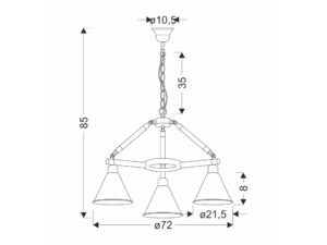 Miniaturka 1 - Lampa wisząca Marodona rysunek wymiarowy 85 cm wysokości i 72 cm średnicy