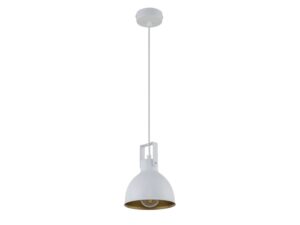 Miniaturka 2 - Lampa wisząca Mars 1 biało-złota z ruchomym metalowym kloszem i oprawką E27, pełny widok.