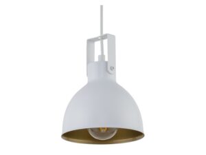 Miniaturka 1 - Zbliżenie na biały ruchomy metalowy klosz lampy Mars 3 prosty ze złotym wnętrzem.