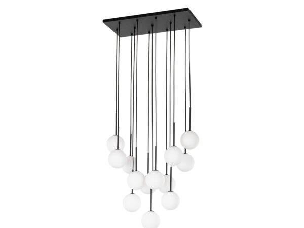 Lampa wisząca Martin 13-punktowa, czarna oprawa i białe szklane kule
