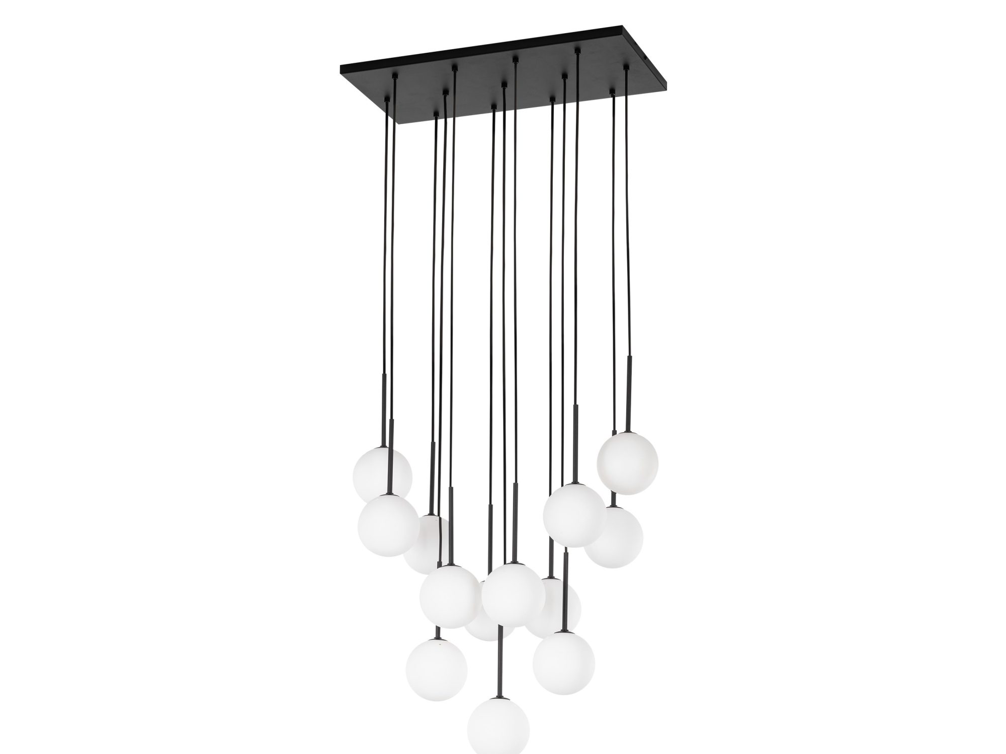 Lampa wisząca Martin 13-punktowa, czarna oprawa i białe szklane kule
