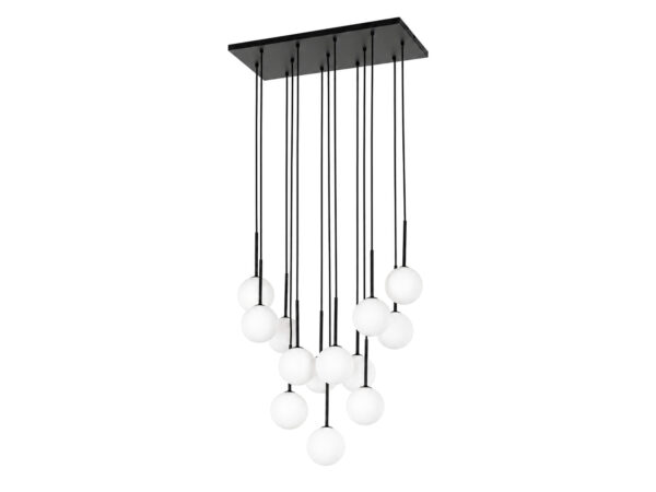 Lampa wisząca Martin 13-punktowa, czarna oprawa i białe szklane kule