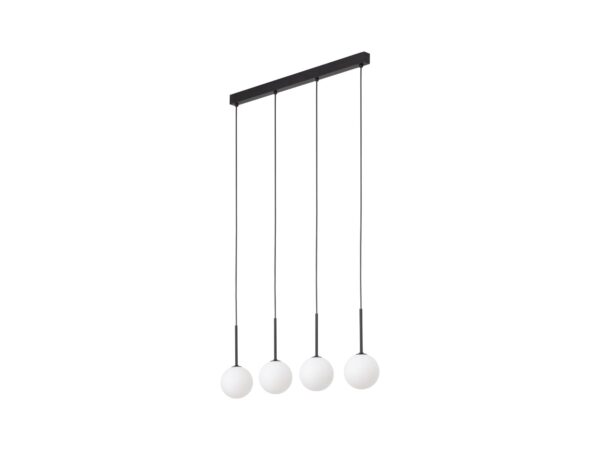 Lampa wisząca Martin 4-punktowa z białymi szklanymi kulami i czarną konstrukcją