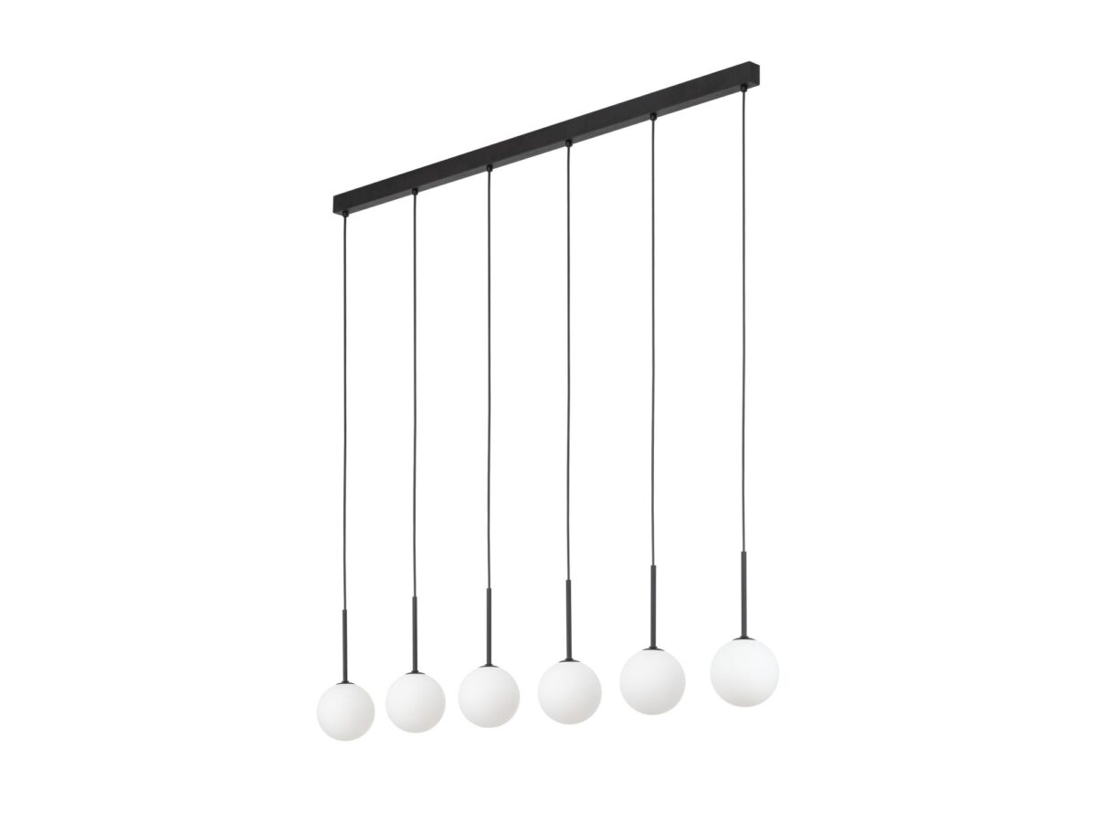 Lampa wisząca Martin 6-punktowa z białymi kulami 122 cm czarna