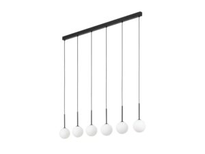 Miniaturka 2 - Lampa wisząca Martin 6-punktowa z białymi szklanymi kulami na czarnym stelażu